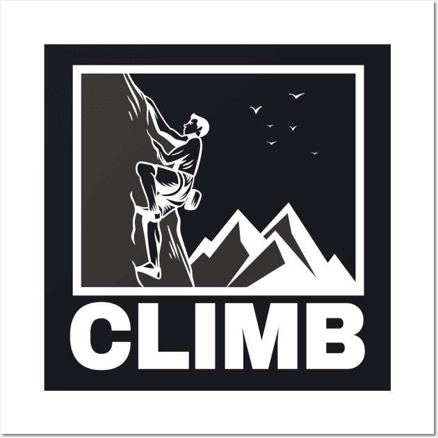 Climb Illustration Mountain Climber Wall Art by Foxxy Merch